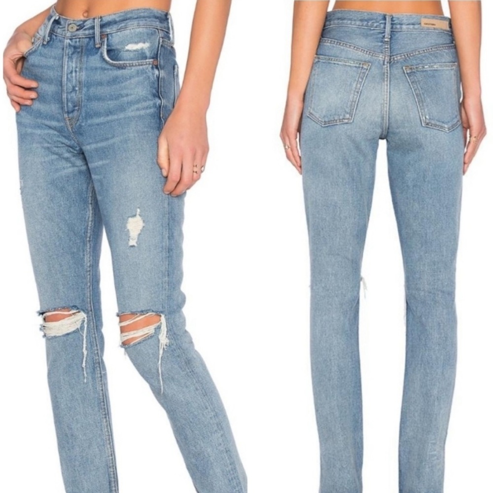 GRLFRND Natalia High Waist Distressed Cut Off Jeans Blue size 28